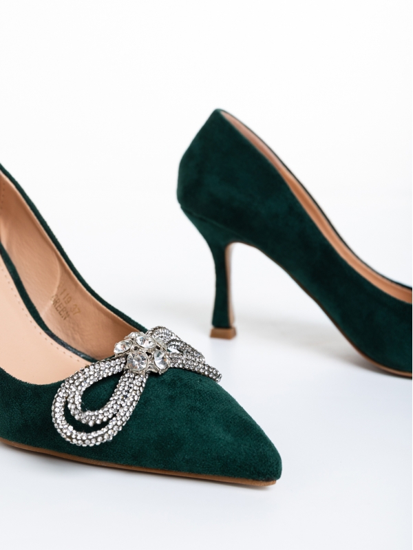 Дамски обувки  зелени  с ток  от текстилен материал  Nayara, 7 - Kalapod.bg