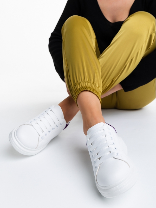 Дамски спортни обувки бели с лилаво от еко кожа  Manola - Kalapod.bg