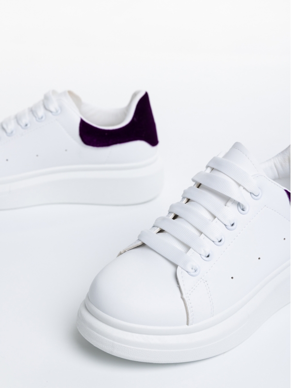 Дамски спортни обувки бели с лилаво от еко кожа  Manola, 6 - Kalapod.bg