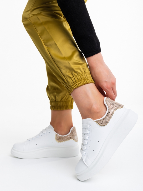 Дамски спортни обувки бели със златисто от еко кожа  Nanaya, 4 - Kalapod.bg