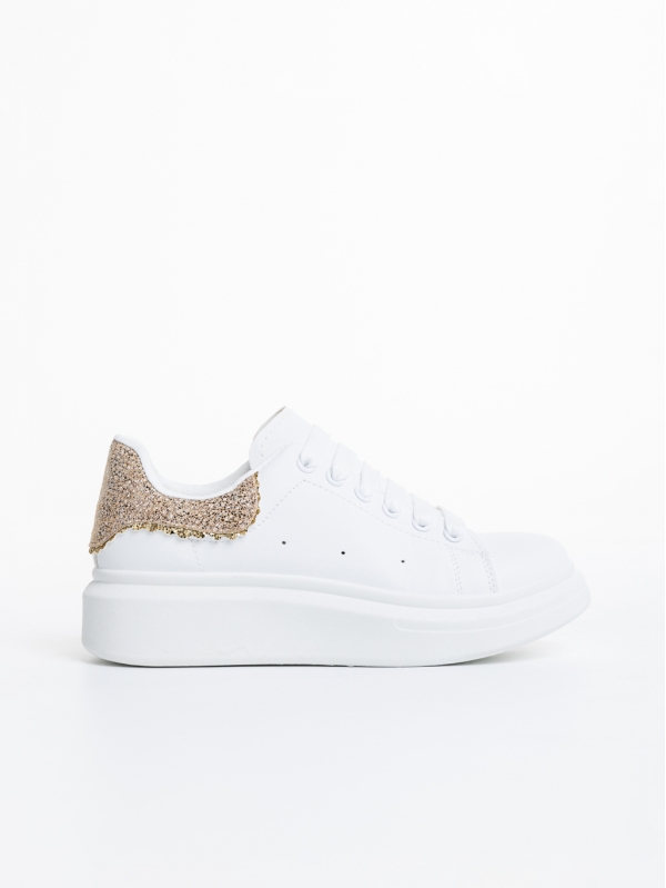 Дамски спортни обувки бели със златисто от еко кожа  Nanaya, 5 - Kalapod.bg
