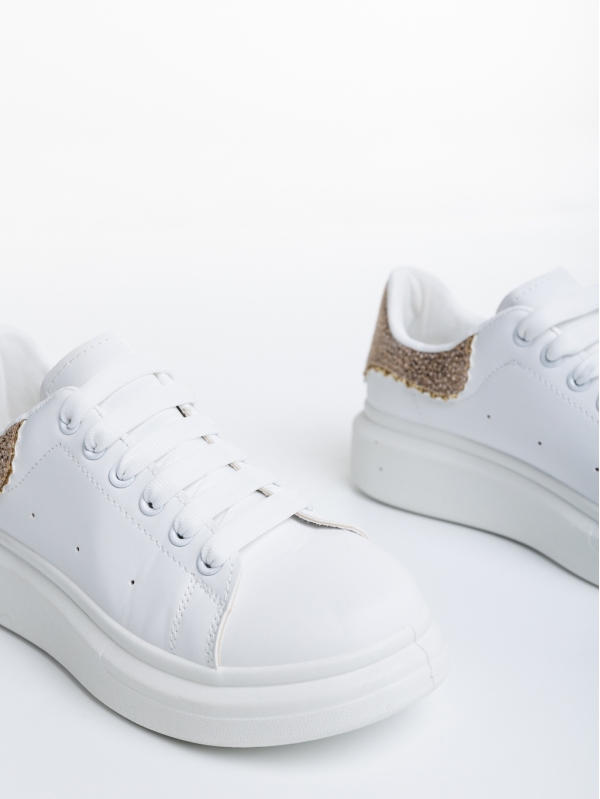 Дамски спортни обувки бели със златисто от еко кожа  Nanaya, 6 - Kalapod.bg