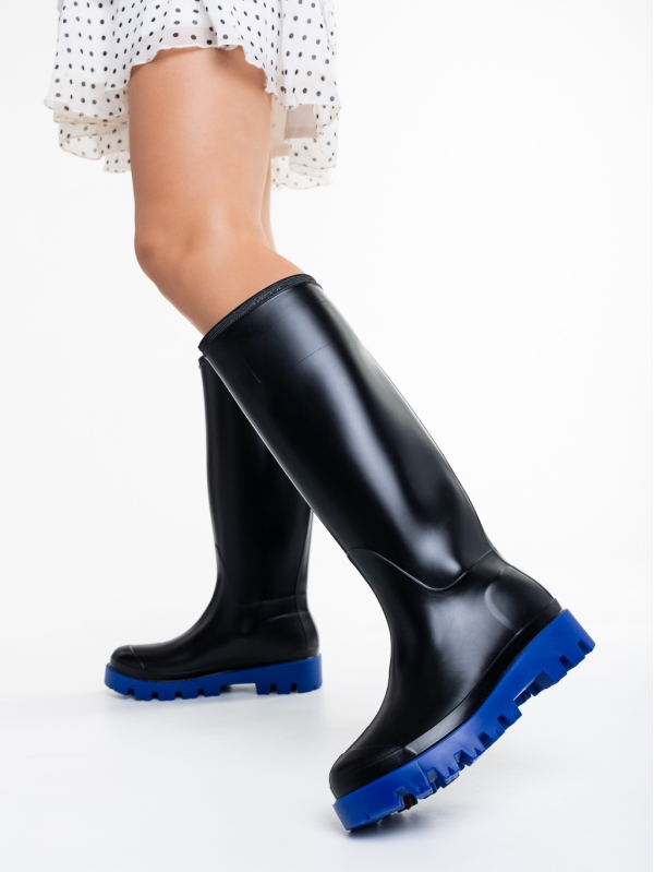 Дамски чизми  черни със синьо от каучук  Filippa, 2 - Kalapod.bg