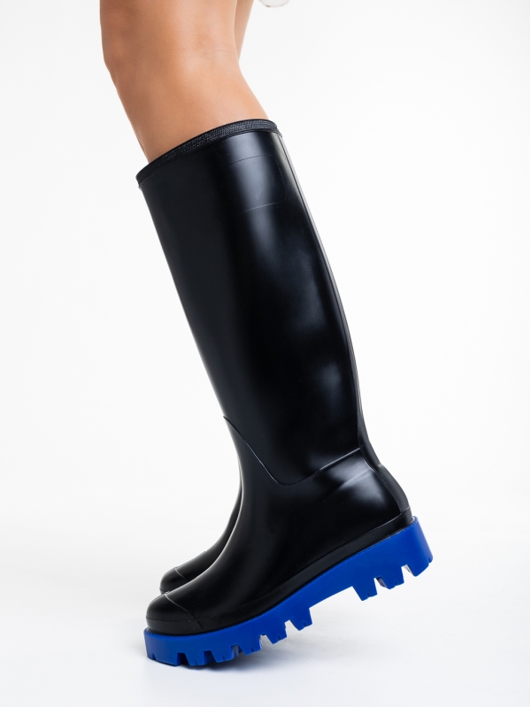 Дамски чизми  черни със синьо от каучук  Filippa, 4 - Kalapod.bg