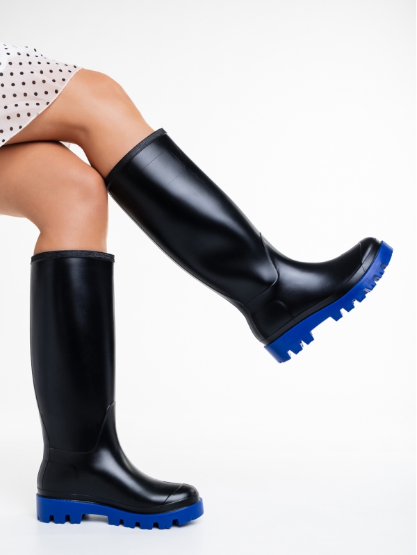 Дамски чизми  черни със синьо от каучук  Filippa - Kalapod.bg