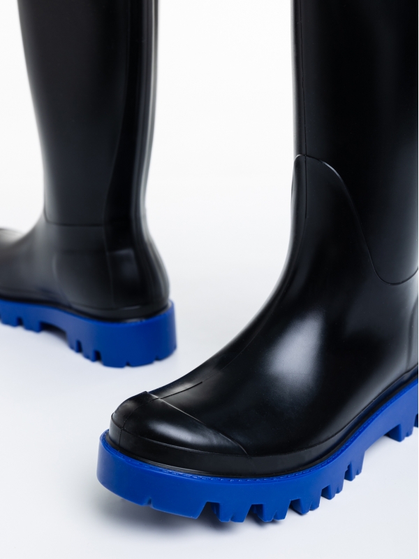 Дамски чизми  черни със синьо от каучук  Filippa, 6 - Kalapod.bg