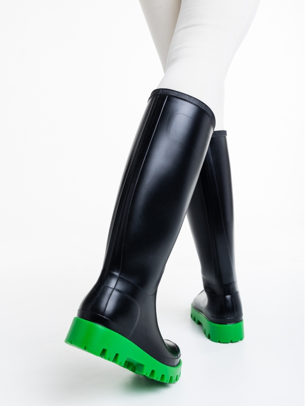 Дамски чизми  черни със зелено от каучук  Filippa, 3 - Kalapod.bg