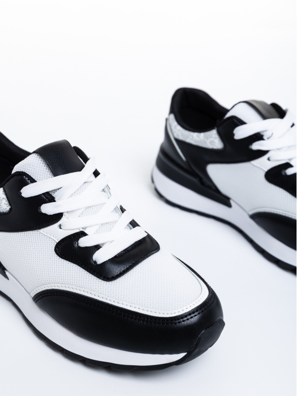 Дамски спортни обувки  черни с бяло  от еко кожа  и текстилен материал  Joandra, 6 - Kalapod.bg