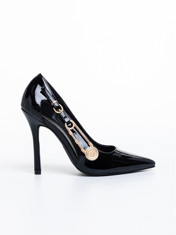 Дамски обувки  черни  с ток  от лачена еко кожа  Allana, 5 - Kalapod.bg