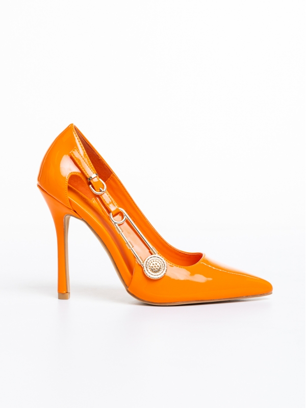 Дамски обувки  оранжеви  с ток  от лачена еко кожа  Allana, 5 - Kalapod.bg