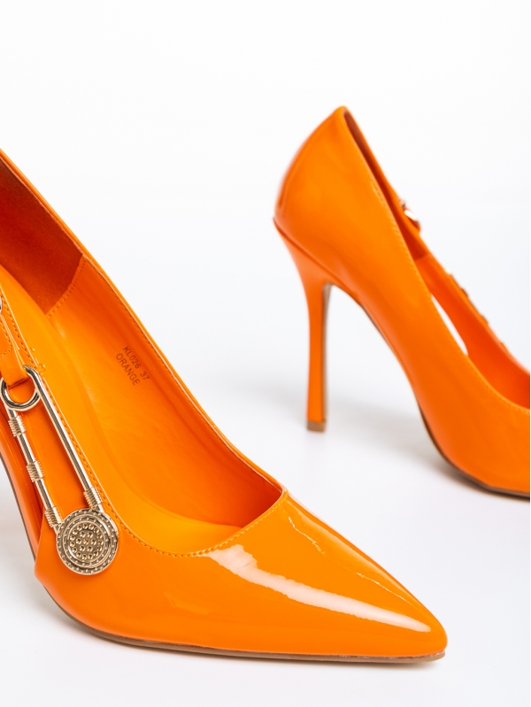 Дамски обувки  оранжеви  с ток  от лачена еко кожа  Allana, 6 - Kalapod.bg