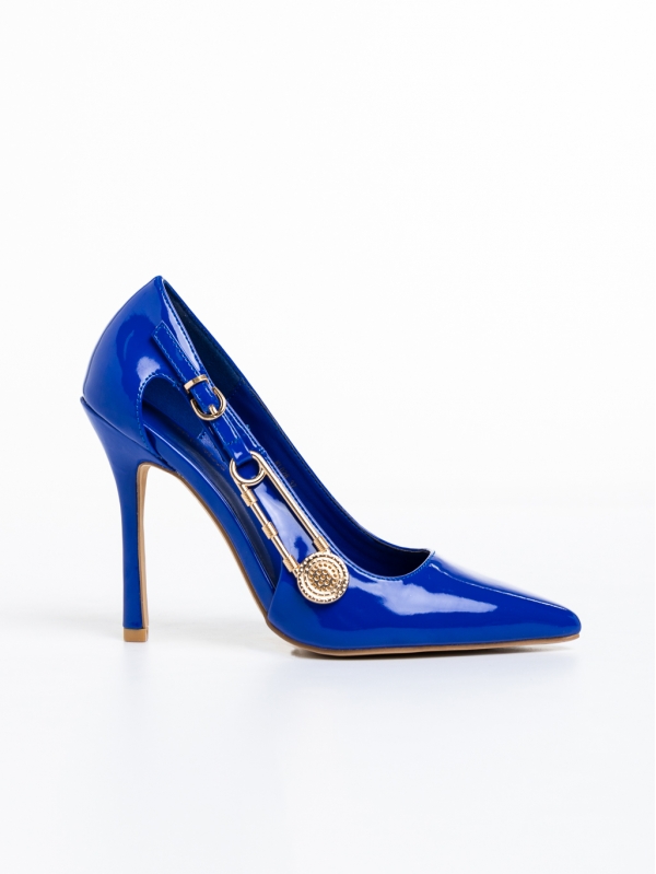 Дамски обувки  сини  с ток  от лачена еко кожа  Allana, 5 - Kalapod.bg