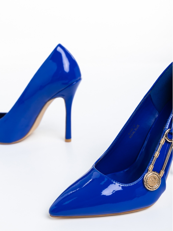 Дамски обувки  сини  с ток  от лачена еко кожа  Allana, 6 - Kalapod.bg