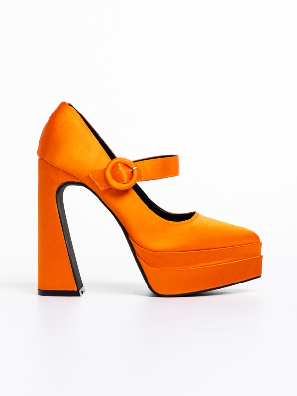 Дамски обувки  оранжеви  с ток  от текстилен материал  Regena, 5 - Kalapod.bg