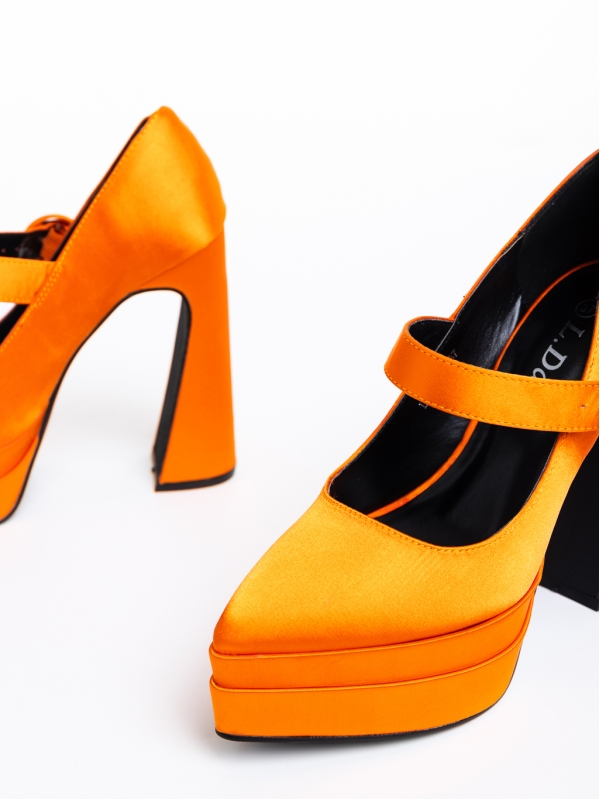 Дамски обувки  оранжеви  с ток  от текстилен материал  Regena, 6 - Kalapod.bg