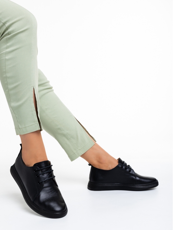 Дамски ежедневни обувки  черни  от естествена кожа  Totty, 3 - Kalapod.bg