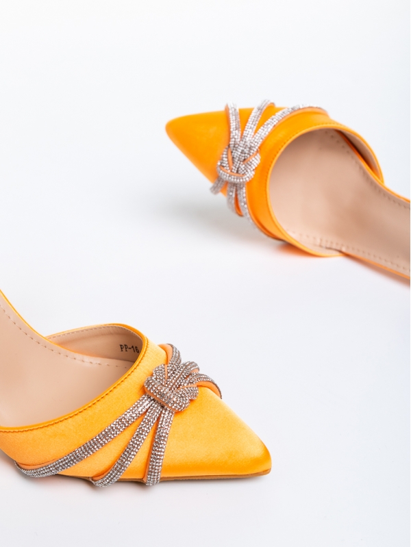 Дамски обувки  оранжеви  с ток  от текстилен материал  Elesa, 6 - Kalapod.bg