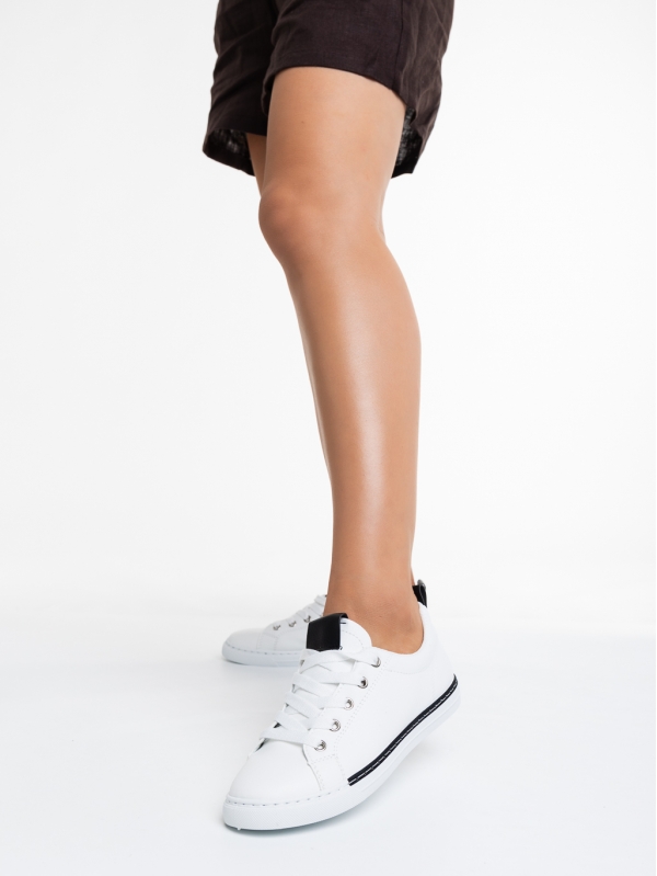 Дамски спортни обувки  бели с черно от еко кожа  Nyra, 2 - Kalapod.bg