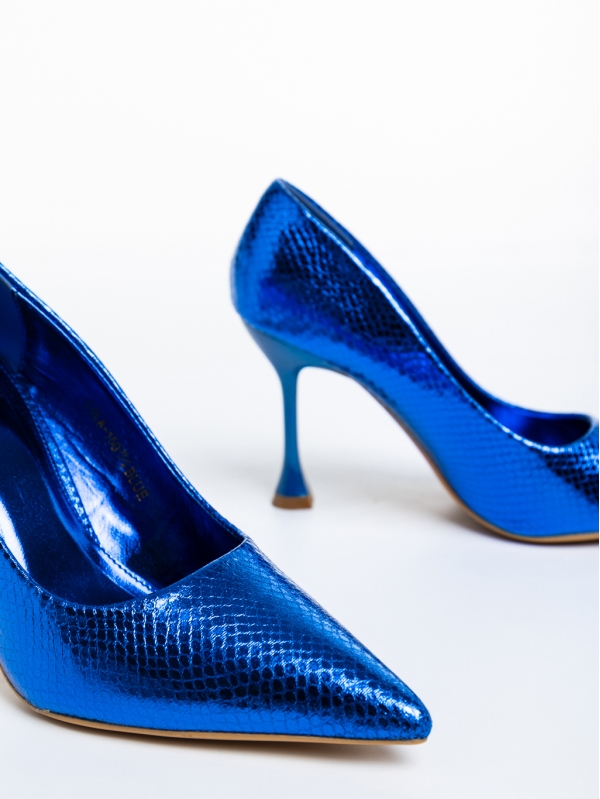 Дамски обувки  сини  с ток  от от лачена еко кожа  Emalyn, 6 - Kalapod.bg
