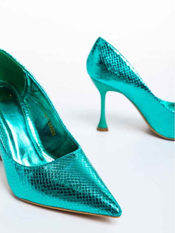 Дамски обувки  зелени  с ток  от от лачена еко кожа  Emalyn, 6 - Kalapod.bg