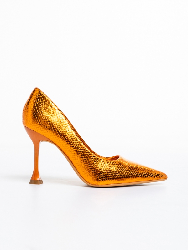 Дамски обувки  оранжеви  с ток  от от лачена еко кожа  Emalyn, 5 - Kalapod.bg