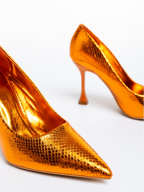 Дамски обувки  оранжеви  с ток  от от лачена еко кожа  Emalyn, 6 - Kalapod.bg