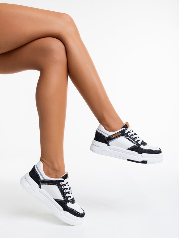 Дамски спортни обувки  черни  с бяло от еко кожа Tasnia - Kalapod.bg