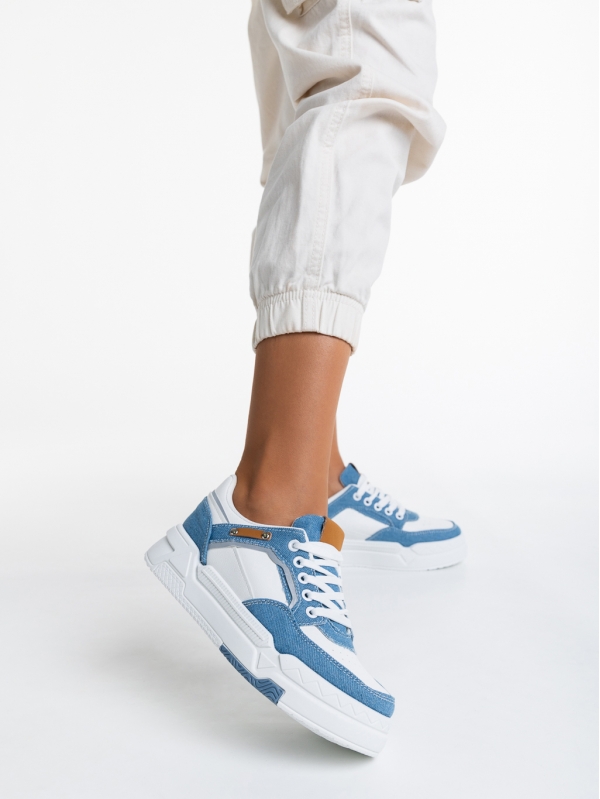 Дамски спортни обувки  бели със светло синьо от еко кожа Tasnia, 2 - Kalapod.bg