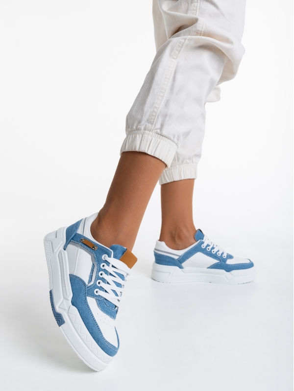 Дамски спортни обувки  бели със светло синьо от еко кожа Tasnia, 3 - Kalapod.bg