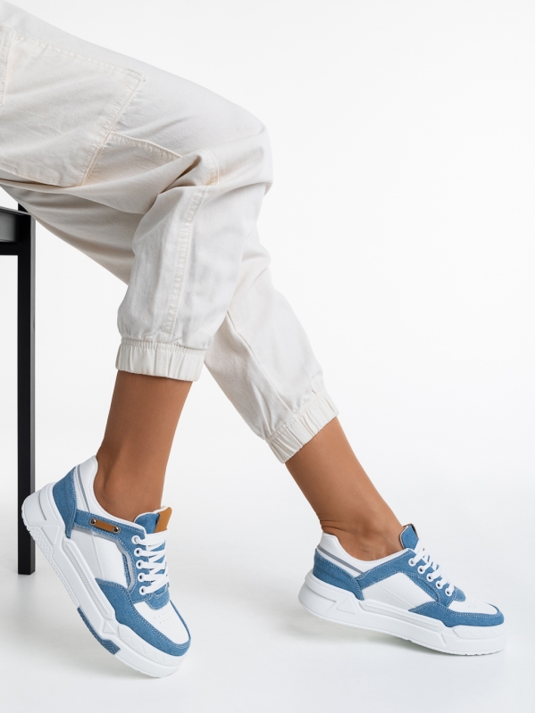 Дамски спортни обувки  бели със светло синьо от еко кожа Tasnia, 4 - Kalapod.bg