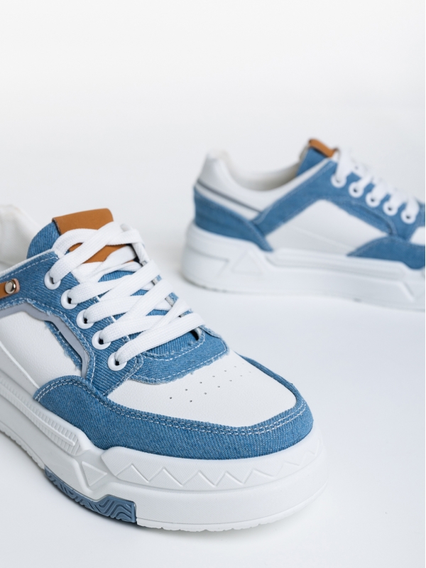 Дамски спортни обувки  бели със светло синьо от еко кожа Tasnia, 6 - Kalapod.bg