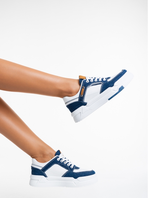 Дамски спортни обувки  бели с тъмно синьо от еко кожа Tasnia, 4 - Kalapod.bg