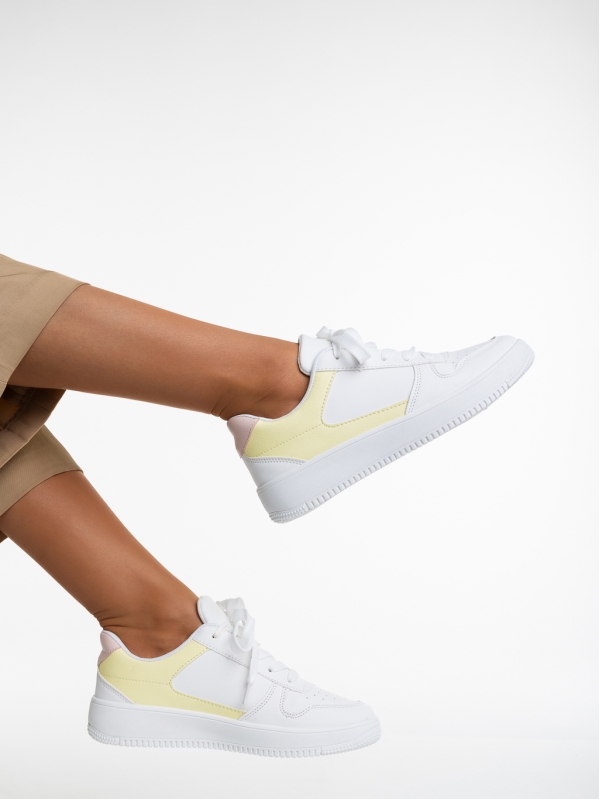 Дамски спортни обувки  бели със жълто  от еко кожа   Sameria - Kalapod.bg