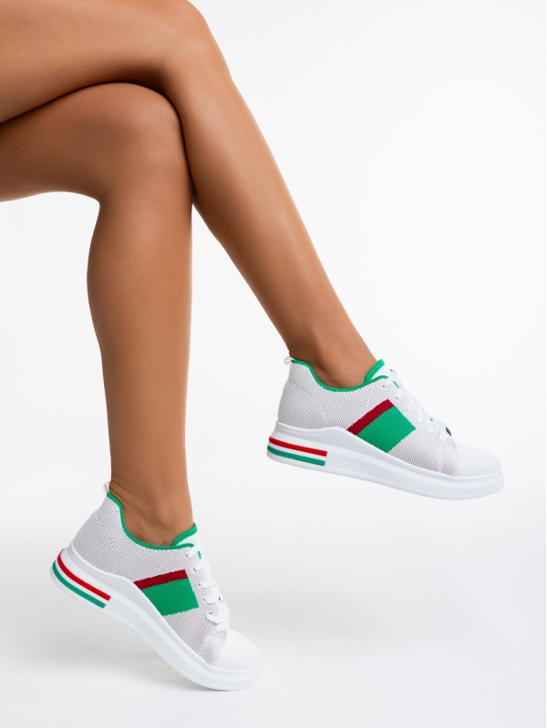 Дамски спортни обувки  бели със зелено от текстилен материал  Teyana - Kalapod.bg