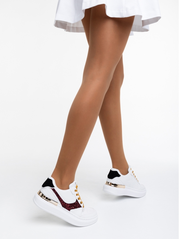 Дамски спортни обувки бели с червено от еко кожа Samya, 2 - Kalapod.bg