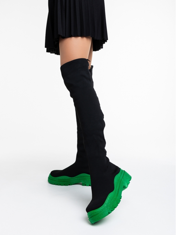 Дамски чизми  черни със зелено  от текстилен материал  Lesya, 2 - Kalapod.bg