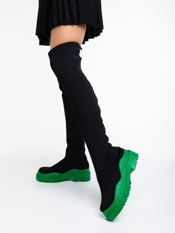 Дамски чизми  черни със зелено  от текстилен материал  Lesya, 4 - Kalapod.bg