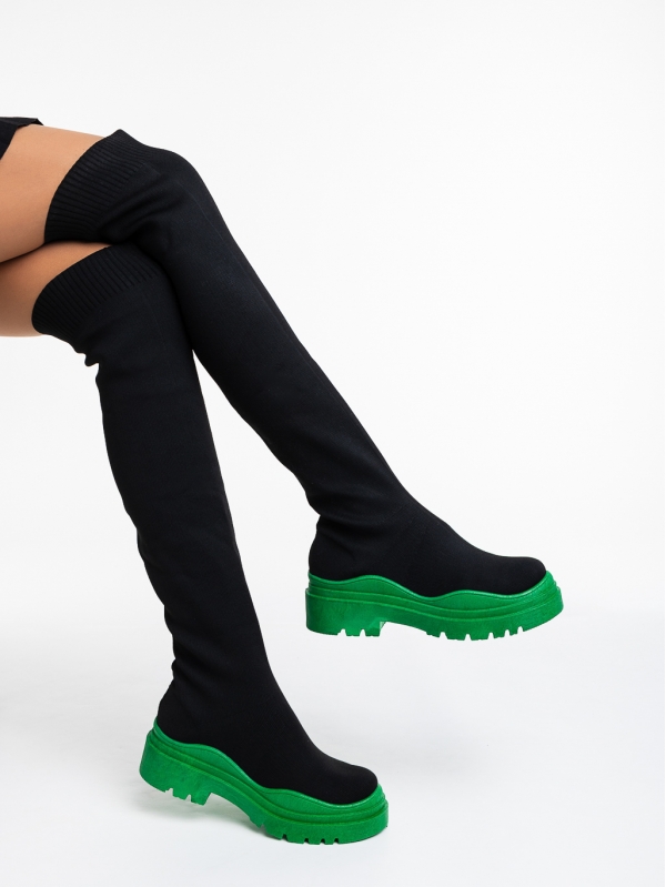 Дамски чизми  черни със зелено  от текстилен материал  Lesya - Kalapod.bg