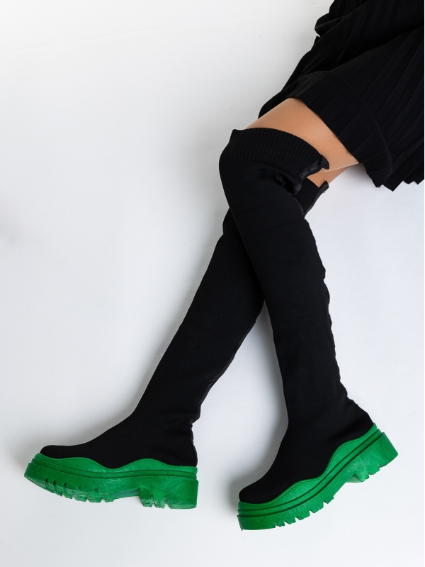 Дамски чизми  черни със зелено  от текстилен материал  Lesya, 3 - Kalapod.bg