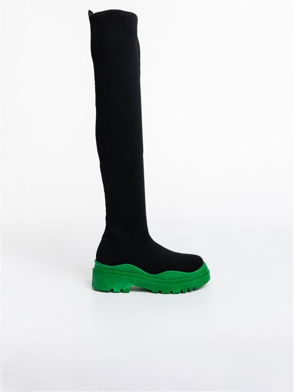 Дамски чизми  черни със зелено  от текстилен материал  Lesya, 5 - Kalapod.bg
