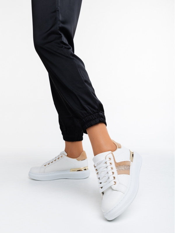 Дамски спортни обувки бели с бежови от еко кожа Fannia, 2 - Kalapod.bg