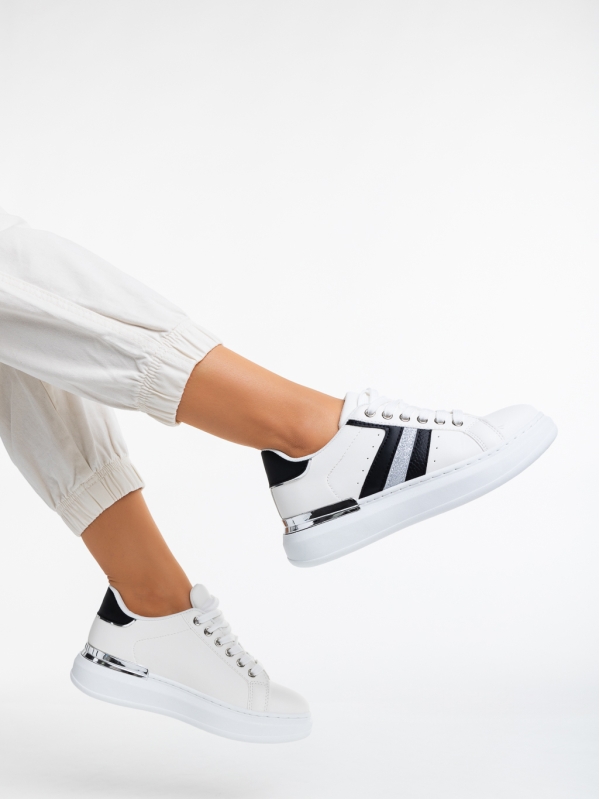 Дамски спортни обувки бели с черно от еко кожа Fannia, 4 - Kalapod.bg