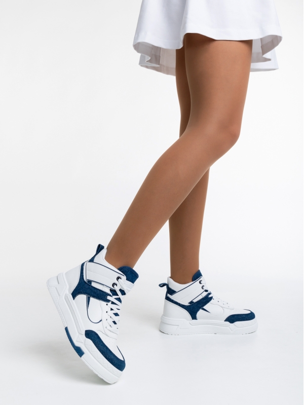 Дамски спортни обувки бели с тъмно синьо от еко кожа и текстилен материал Saranya, 3 - Kalapod.bg