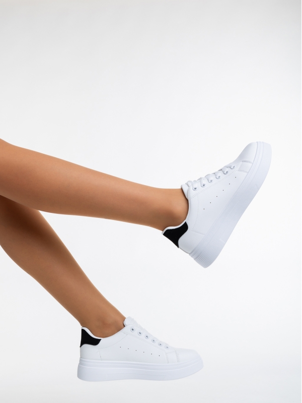 Дамски спортни обувки бели с черно от еко кожа Eliora, 4 - Kalapod.bg