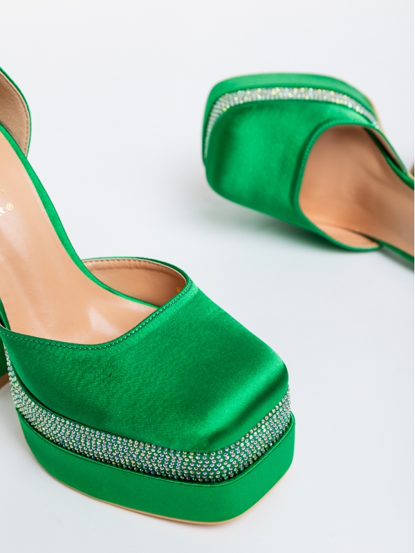 Дамски обувки зелени с ток от текстилен материал Darya, 6 - Kalapod.bg