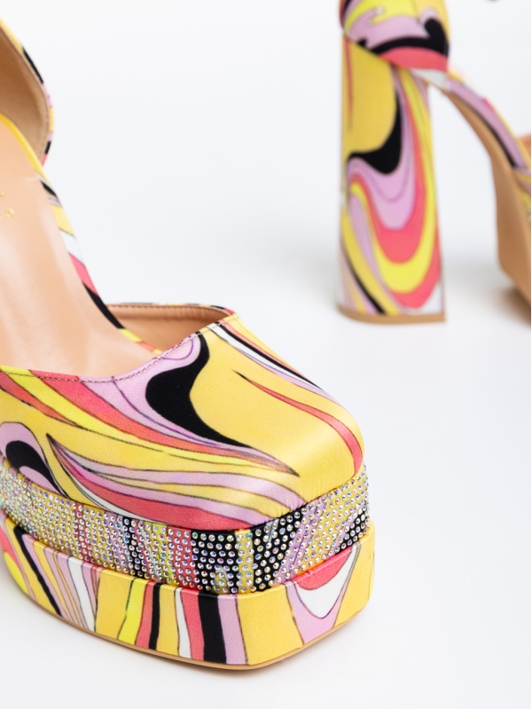 Дамски обувки многоцветни с ток от текстилен материал Darya, 6 - Kalapod.bg