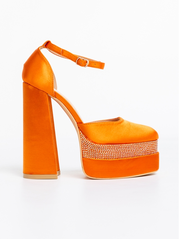 Дамски обувки оранжеви с ток от текстилен материал Darya, 5 - Kalapod.bg