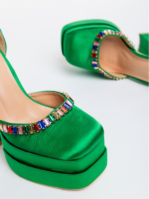 Дамски обувки зелени от текстилен материал с ток Dulce, 6 - Kalapod.bg