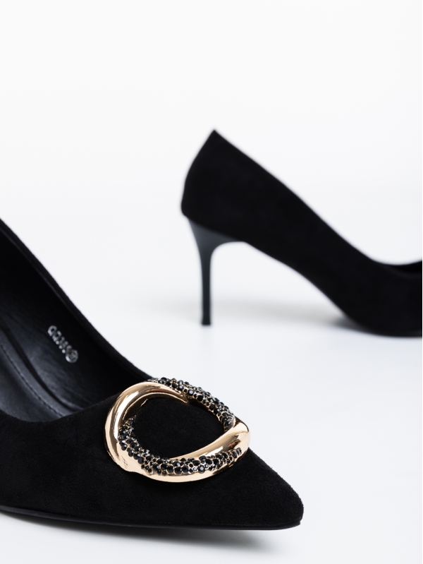Дамски обувки черни с ток от текстилен материал Chalice, 6 - Kalapod.bg
