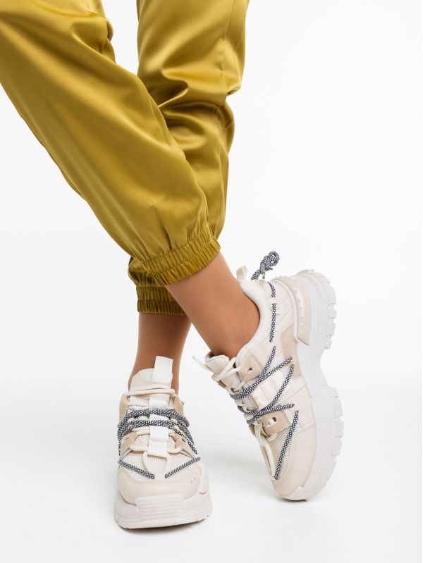 Дамски спортни обувки бежови светло от текстилен материал Nithya, 4 - Kalapod.bg